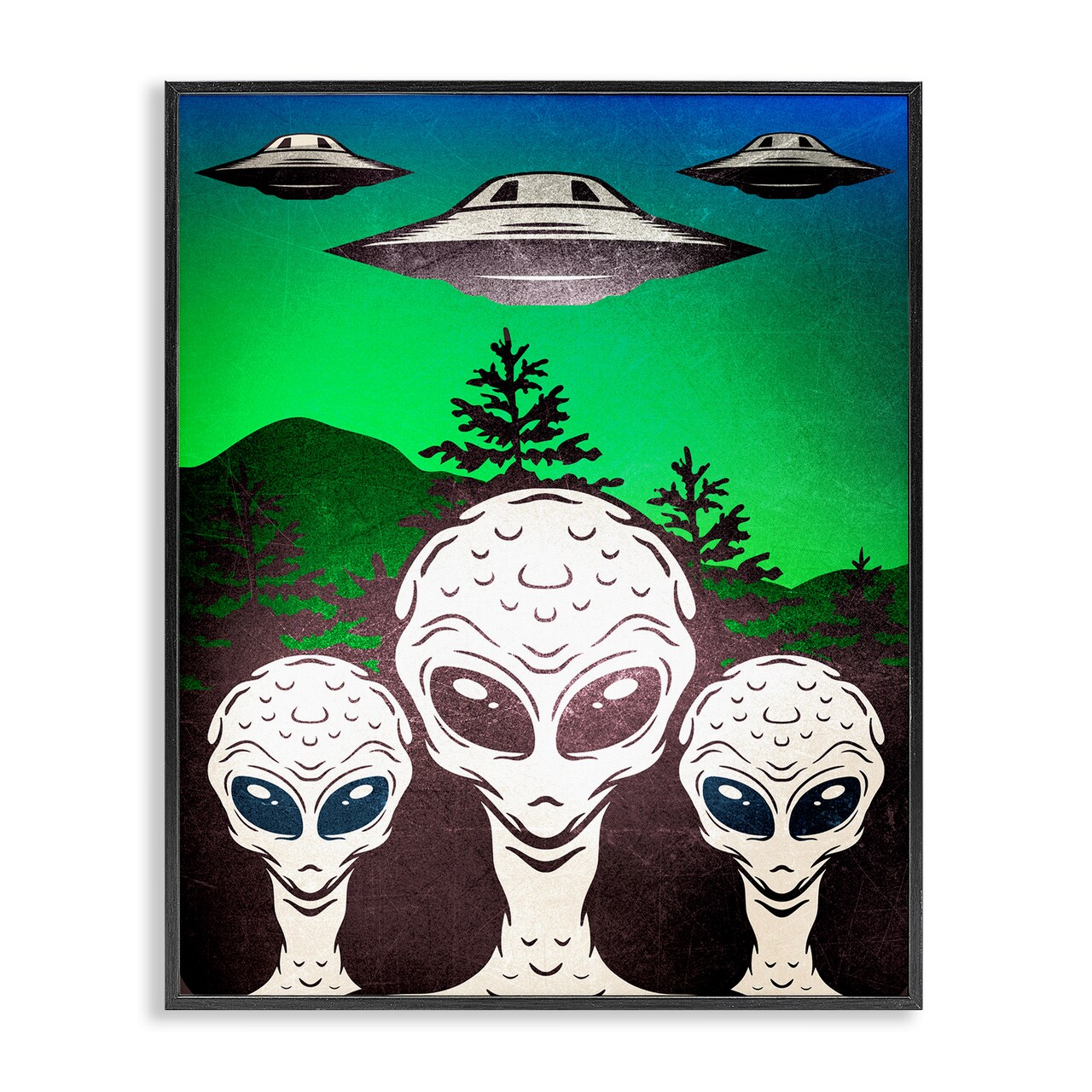 Stupell Industries Vintage Aliens & UFO Framed Giclee Design by Kim Allen